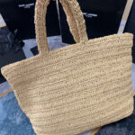 Saint Laurent Rive Gauche Supple Tote Bag In Raffia Crochet Apricot